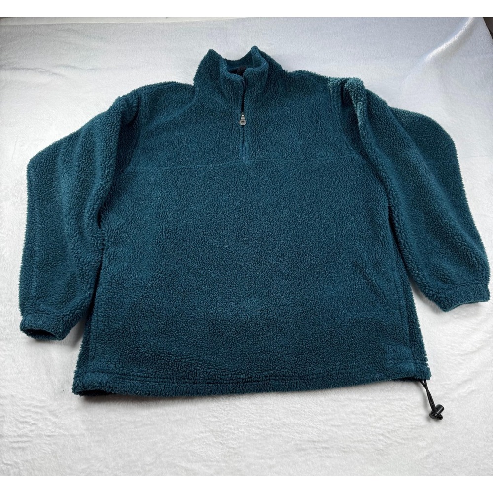 Lands End Faux Shearling Fleece  1/4 Zip‎ Jacket Women's Small Blue Mock Neck